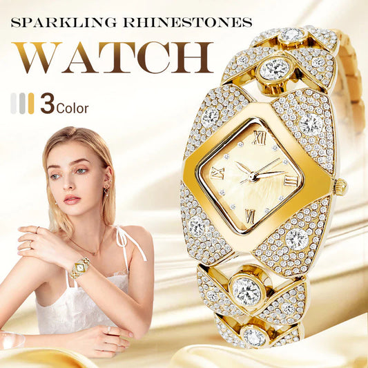 Ženska retro kvarčna ura z bleščečimi okrasnimi kamni⌚