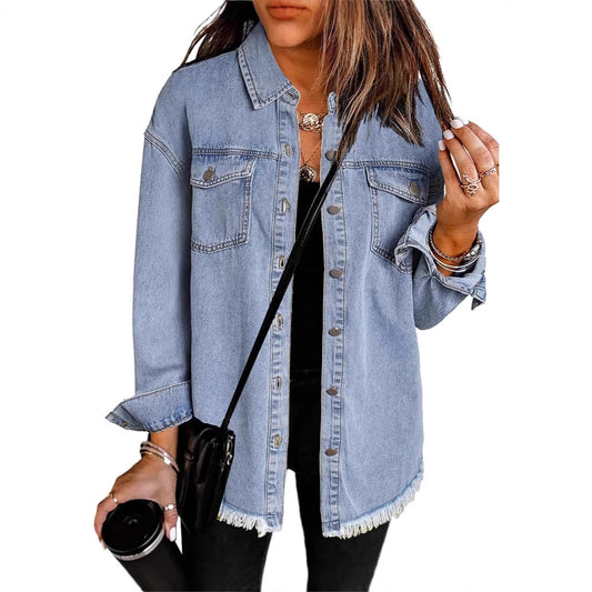 Ženska casual jeans jakna z gumbi