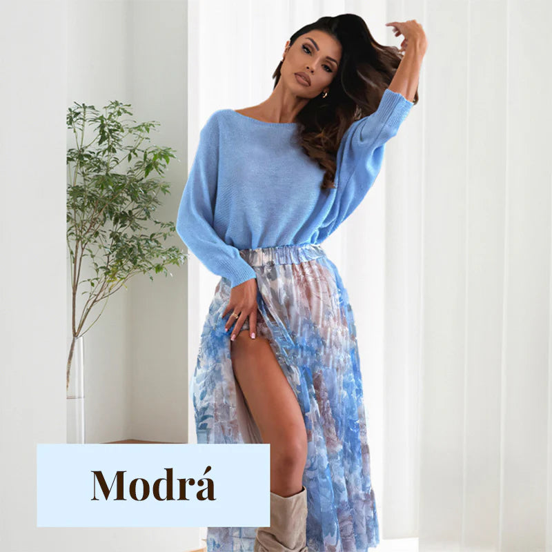 Modri dvodelni komplet: moder top z pentljo na hrbtu in krilo iz tila✨