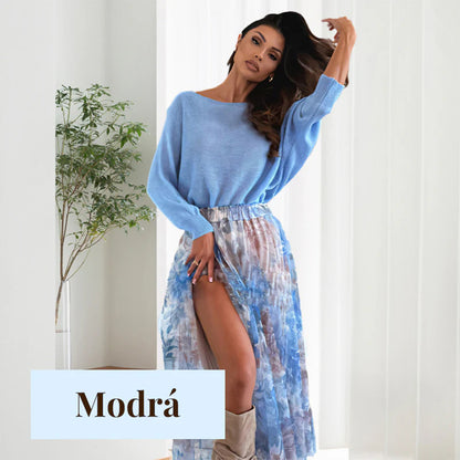 Modri dvodelni komplet: moder top z pentljo na hrbtu in krilo iz tila✨