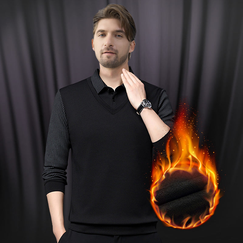 😎Poslovni moški stil✨Moška dvodelna pletena srajca z reverjem in imitacijo vzorcem