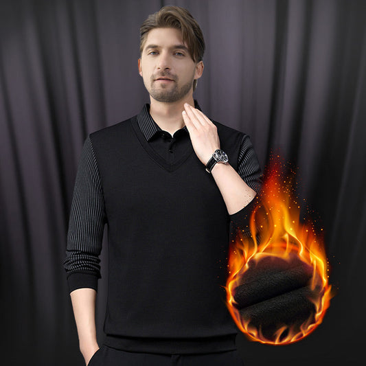 😎Poslovni moški stil✨Moška dvodelna pletena srajca z reverjem in imitacijo vzorcem