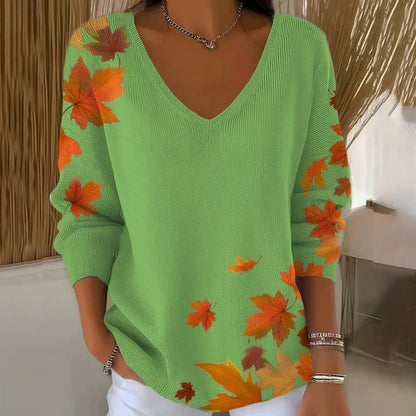 【❤️Kombinacija udobja in elegance】✨Bluza z dolgimi rokavi in V-izrezom s potiskom