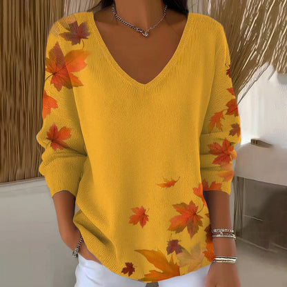 【❤️Kombinacija udobja in elegance】✨Bluza z dolgimi rokavi in V-izrezom s potiskom