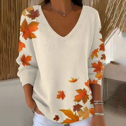 【❤️Kombinacija udobja in elegance】✨Bluza z dolgimi rokavi in V-izrezom s potiskom
