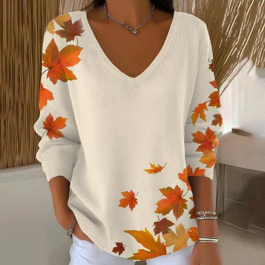 【❤️Kombinacija udobja in elegance】✨Bluza z dolgimi rokavi in V-izrezom s potiskom