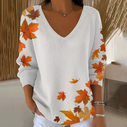 【❤️Kombinacija udobja in elegance】✨Bluza z dolgimi rokavi in V-izrezom s potiskom