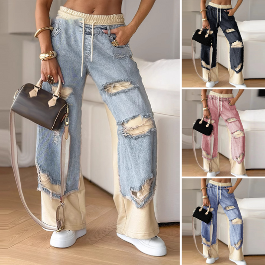 👖 Široke elastične hlače iz jeansa z vrvico za zategovanje
