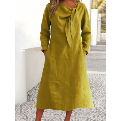 👗Enobarvna obleka z dolgimi rokavi in okroglim izrezom，Preprosto in elegantno, polno modnega čuta 💃