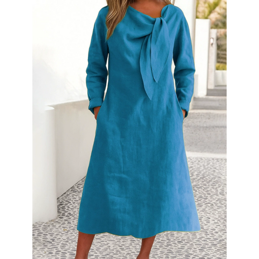 👗Enobarvna obleka z dolgimi rokavi in okroglim izrezom，Preprosto in elegantno, polno modnega čuta 💃
