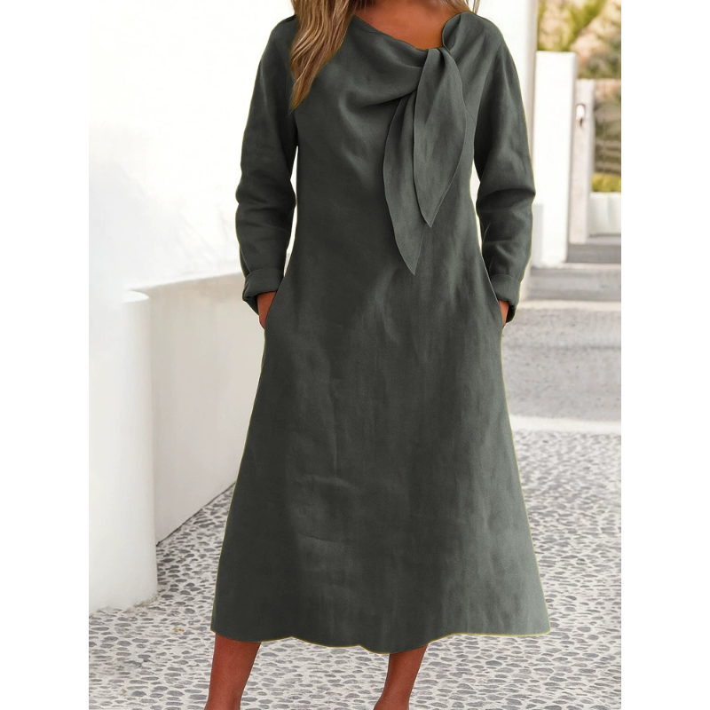 👗Enobarvna obleka z dolgimi rokavi in okroglim izrezom，Preprosto in elegantno, polno modnega čuta 💃