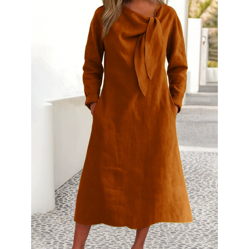 👗Enobarvna obleka z dolgimi rokavi in okroglim izrezom，Preprosto in elegantno, polno modnega čuta 💃