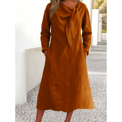 👗Enobarvna obleka z dolgimi rokavi in okroglim izrezom，Preprosto in elegantno, polno modnega čuta 💃