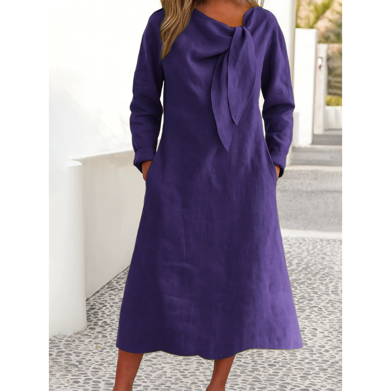 👗Enobarvna obleka z dolgimi rokavi in okroglim izrezom，Preprosto in elegantno, polno modnega čuta 💃