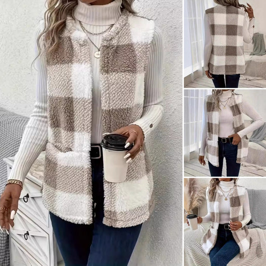 👚Ženski puhast karo telovnik