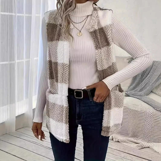 👚Ženski puhast karo telovnik