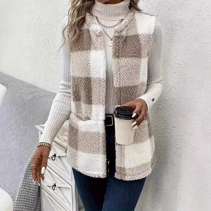 👚Ženski puhast karo telovnik